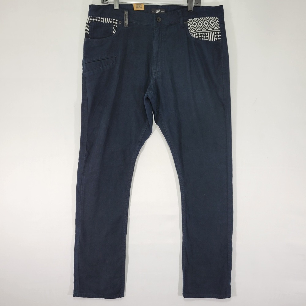 Rock Smith Men's Suede Denim Jeans Deep‎ Navy Straight Up Fit 38x33 NEW
